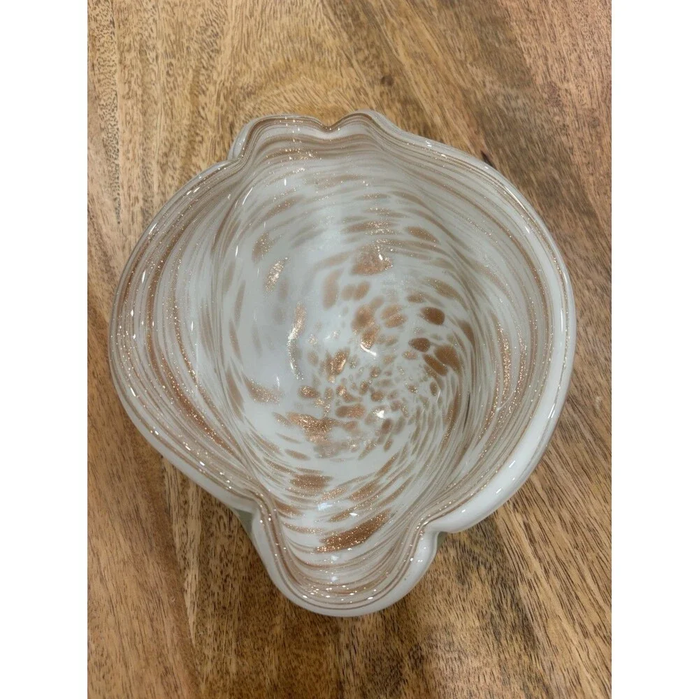 Vintage Murano Glass Copper Shimmering Swirl Speckle Dish Bowl